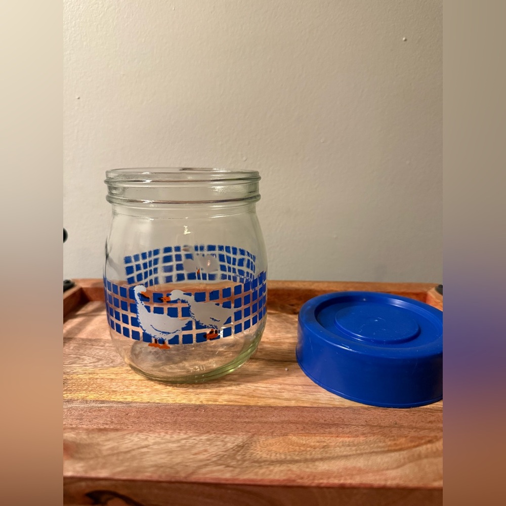 Vtg 1982 Carlton Glass Geese Jar 3/4L With Lid
